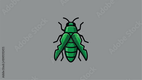 Green beetle insect on a gray background.