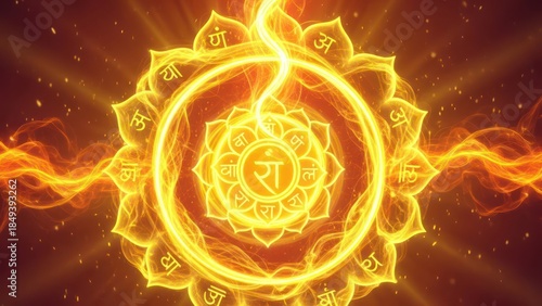 Radiant solar plexus chakra glowing with warmth and spiritual energy meditation