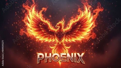 Resplendent phoenix emblem radiating light and fire against a dramatic backdrop, conveying power