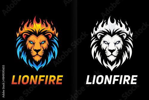 Lionfire Esport Mascot Logo - Fierce Lion Head with Blue and Orange Flames