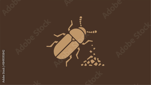 Minimalist Beetle Icon with Excrement Pile.
