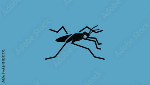 Minimalist black water strider insect on a blue background.