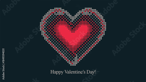 A vibrant digital illustration of a red heart shaped greeting card on a dark background for Valentine's Day celebration