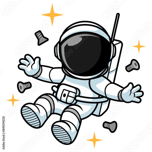 Cartoon Astronaut Floating in Zero Gravity Illustration