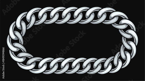 Silver Chain Oval Frame on Black Background.