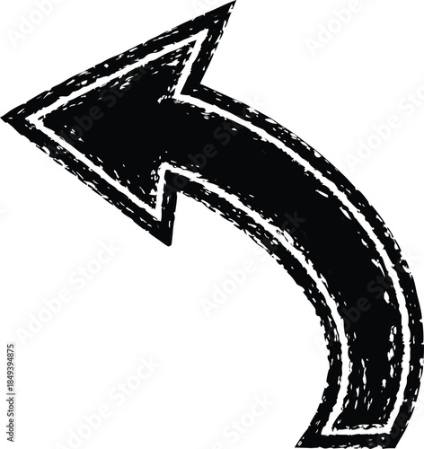 Hand-drawn curved arrow vector pointing upper left with rough edges in bold black sketch style