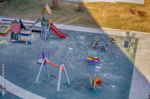A children's playground in the rays of the autumn sun