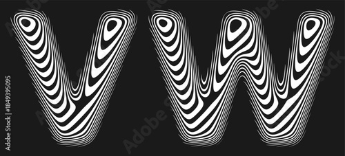 Set of stylized alphabet with smooth reflective lines creates illusion of perfectly polished surface. Letters shaped by soft continuous lines follow the gentle curvature like liquid reflection. Vector
