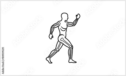 Human Anatomy Walking Icon with Visible Bones. Skeletal Structure Body Movement Outline Design. logo.