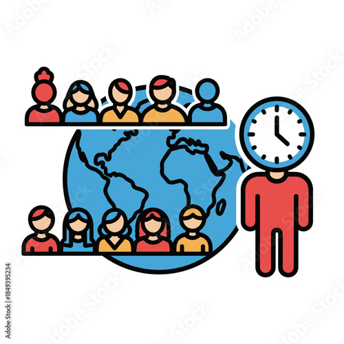 Global Time Awareness and World Community Illustration