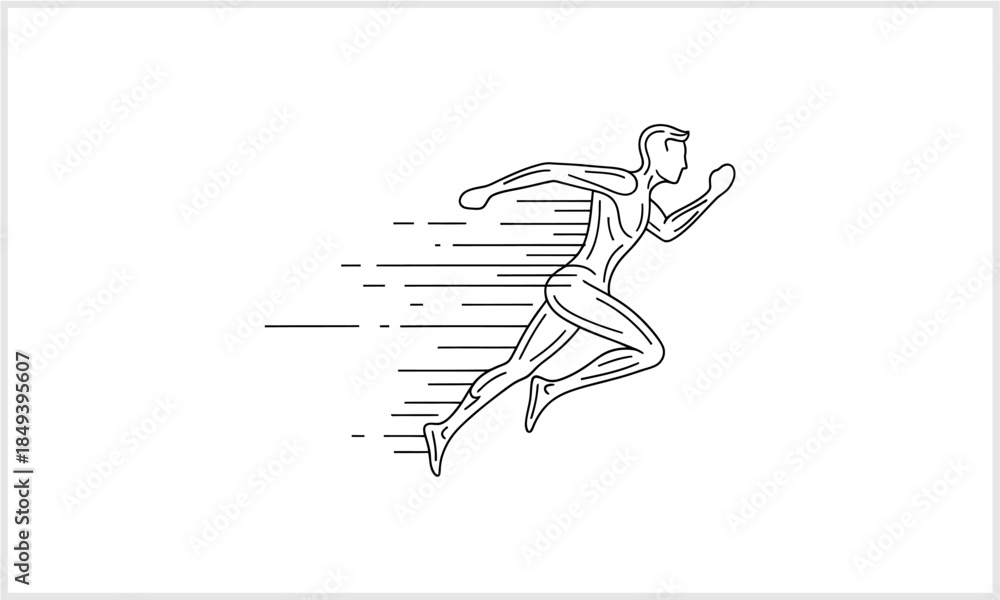 Fototapeta premium Dynamic Running Man Speed Icon Fast Athlete Sprinting Outline Motion Progress Concept logotypeicons.