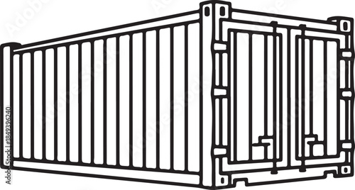 Minimalist vector line art of a heavy-duty shipping container, symbolizing global logistics, maritime trade, freight transport, and industrial storage services.
