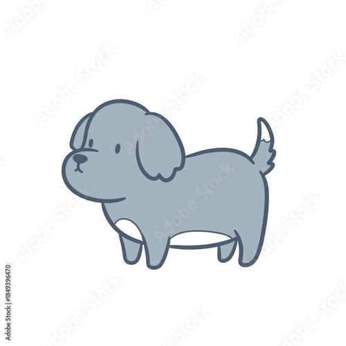 Adorable cartoon puppy illustration in a minimalist flat design style, featuring a charming domestic animal with a playful demeanor, perfect for children's content or simple graphic projects