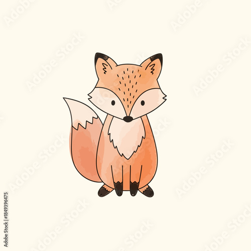 Adorable watercolor illustration of a cute red fox sitting calmly. This charming woodland creature art is ideal for children's designs, nature themes, or playful forest animal projects