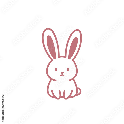 Cute cartoon illustration of a simple, adorable pink bunny with large ears and a small round body, set against a plain white background, perfect for children's designs and themes