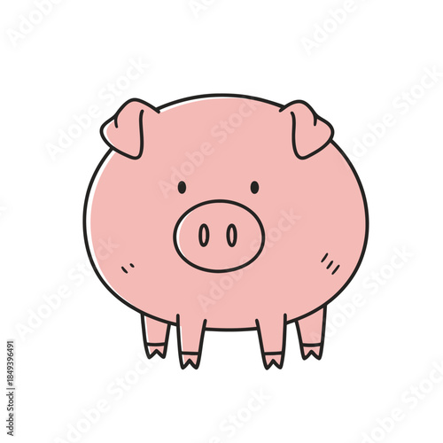 Adorable pink cartoon pig illustration, a charming farm animal character with a friendly expression, ideal for children's designs, agricultural themes, or playful concepts
