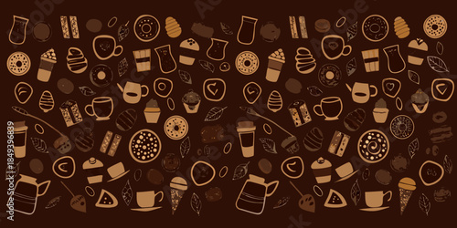 A delightful collection of hand drawn coffee donuts and sweet treat illustrations