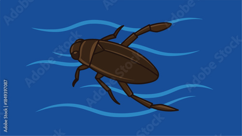 Water Beetle Swimming in Blue Water.