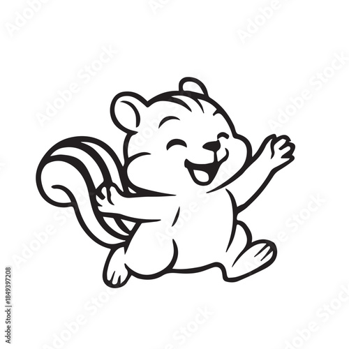 A clean cute cartoon vector illustrates a squirrel walking with confidence, combining simplicity and charm to express happiness, nature, and a delightful animated character feel.