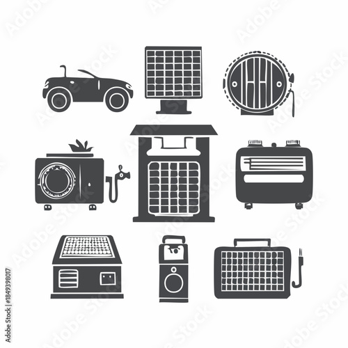 Various heating devices and appliances illustrated in a grid layout