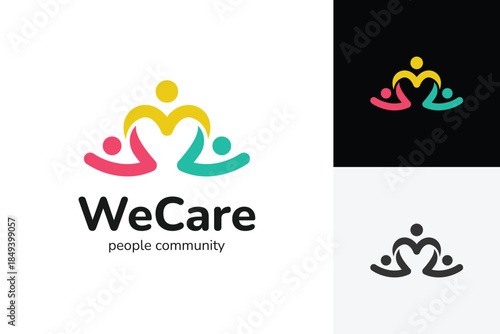 People Care Community Logo Design, Abstract Human Figures Forming Heart Shape for Charity and Family Support