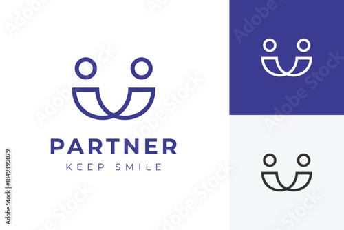 Partner Logo Icon Design, Abstract Two Happy Figures Connecting for Business and Dental Clinic