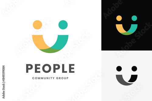 Abstract People Community Logo. design with smile happiness icon symbol. creative Logo Design Element for partnership, Dental Clinic and Social App