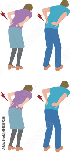 腰が痛むミドルの男性と女性のイラスト
