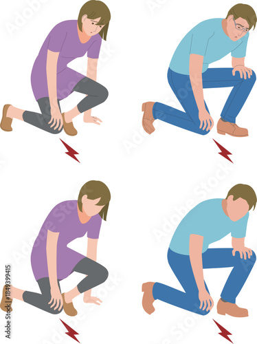 立ち上がる時、膝が痛むミドルの男性と女性のイラスト