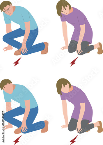 立ち上がる時、膝が痛むミドルの男性と女性のイラスト