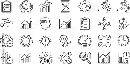 Digital marketing, public relations, advertising, social media communication, promotional announcement, business outreach, and loudspeaker outline vector icon set