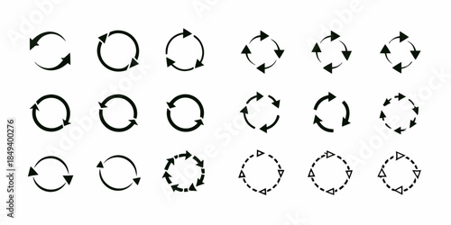 Arrangement of circular arrow icons with varying directions and line thicknesses
