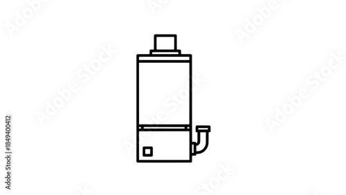 Line art icon of a vertical water heater/boiler with side pipe - minimalist vector illustration