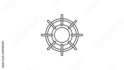 Minimalist line-art ship wheel icon with circular hub and radial spokes