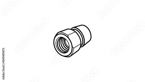 Isometric line-art hex nut with threaded interior - vector hardware icon