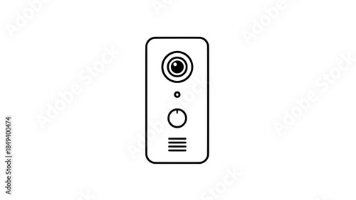 Minimalist black-and-white doorbell/intercom icon with camera lens and speaker grill
