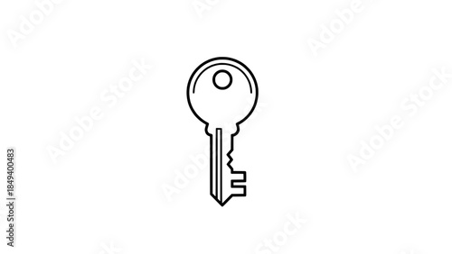 Minimalist circular-head key icon in line-art vector – black outline, simple key silhouette