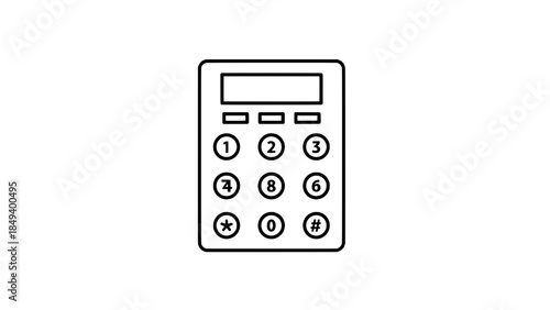 Minimalist line icon of a 4x3 numeric keypad with a display bar on top