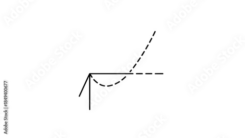 Minimal line diagram of a hinge with fold guides and dashed guide line - black vector icon