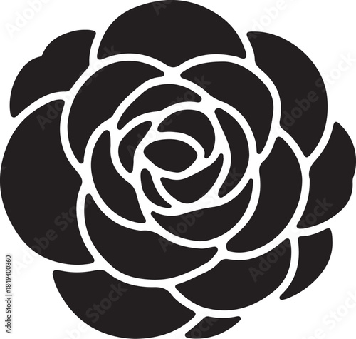 Black stylized rose silhouette on white background