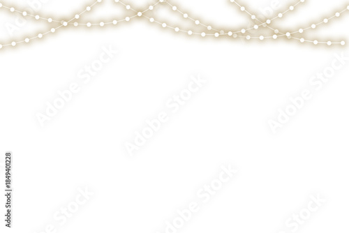 Christmas bulbs twinkle with gentle shine, festive garland string light. Christmas lights with glowing bulbs for holiday cards and banners overlay background. Vector Christmas lights on a transparent.