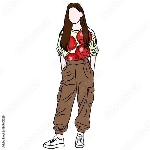 Cuadro en lienzo Playful Style: Woman in Cherry Print Top and Cargo Pants
​