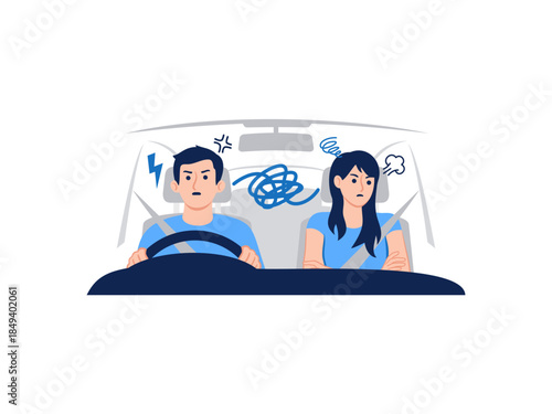 Angry fighting conflict arguing couple ignoring each other relationship problems break up inside car