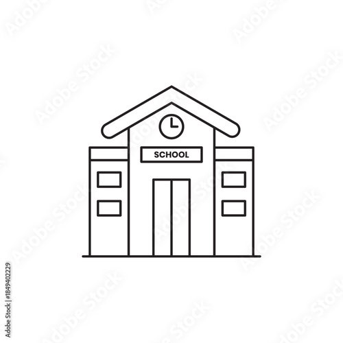 Minimalist school building line icon representing education and learning. High-quality vector outline perfect for educational apps, websites, and academic projects. Simple design.