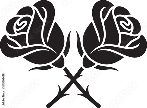 Two black roses crossed with thorns floral flower