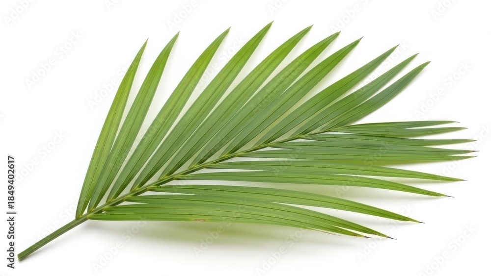 Fototapeta premium Single Palm Leaf Frond on White Background.