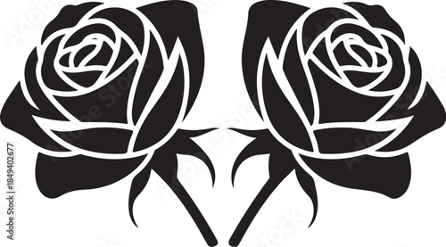 Two black rose silhouettes facing each other flower