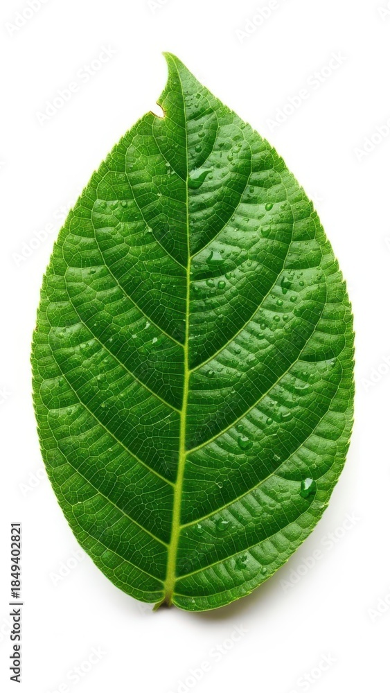 Obraz premium Vibrant Green Leaf with Prominent Vein Texture.