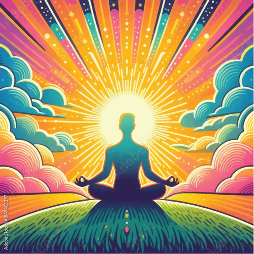 Silhouette of a person meditating in a lotus position.