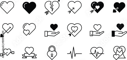 A comprehensive collection of black heart icons representing various emotions and relationship concepts